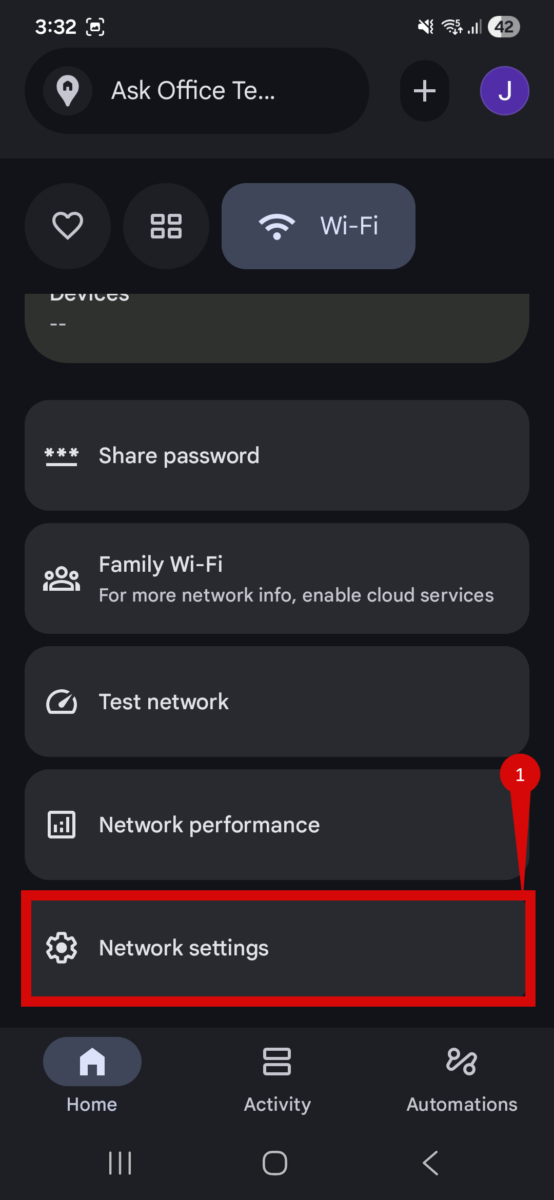 Google Home internet settings