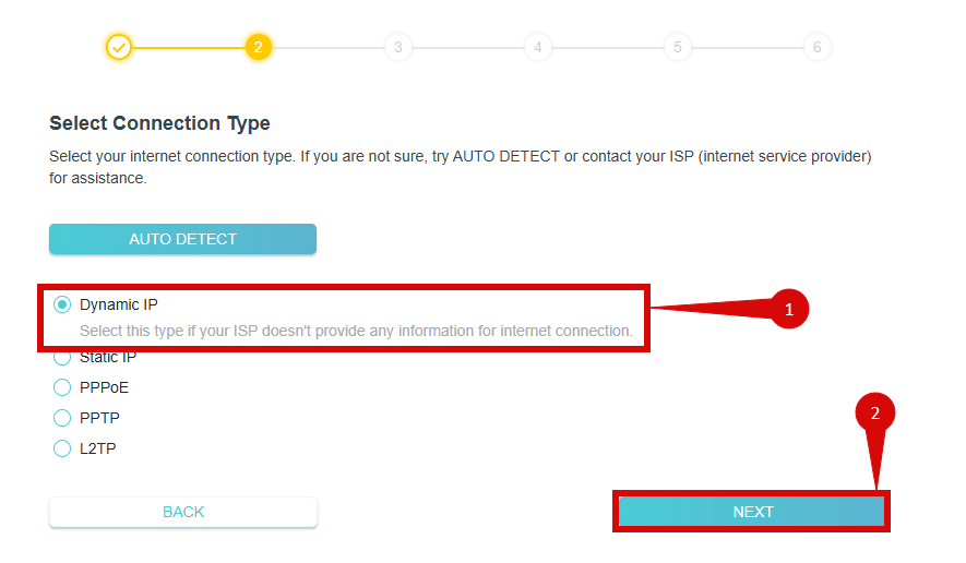 TP-Link connection type selection